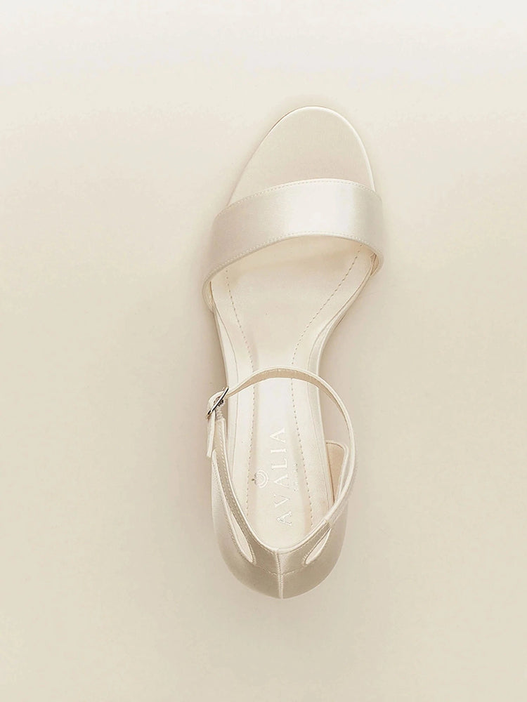 
            
                Load image into Gallery viewer, Satin Wedding Shoe, Ivory Low Block Heel Sandal, Capri
            
        