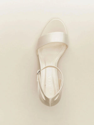 Satin Wedding Shoe, Ivory Low Block Heel Sandal, Capri