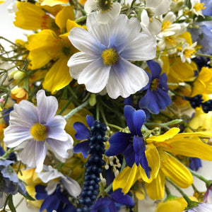 Silk Wedding Bouquet, Artificial Hand Tied Bridal Bouquet, Yellow & Blue, All Sizes FL10