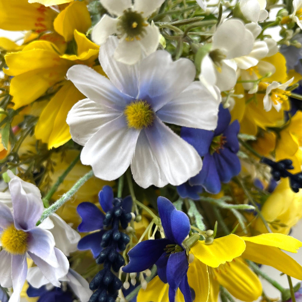 Silk Wedding Bouquet, Artificial Hand Tied Bridal Bouquet, Yellow & Blue, All Sizes FL10
