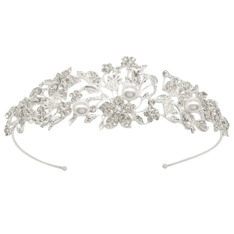 Silver Bridal Headband with Crystals and Pearls 7905 ***SALE***