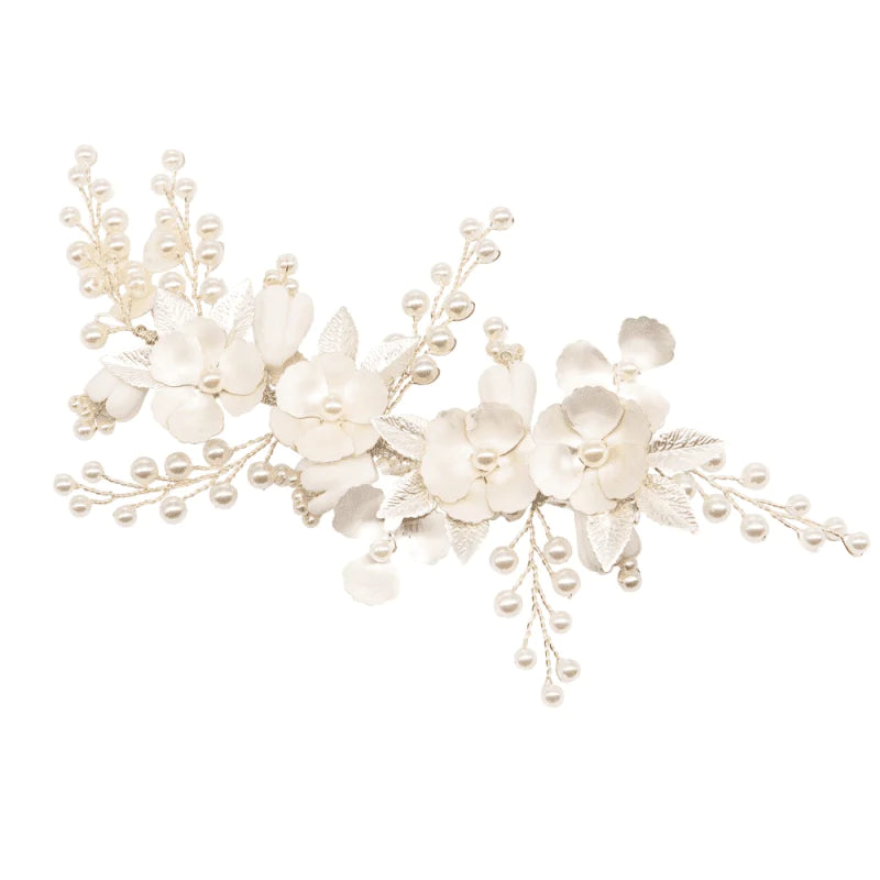 Silver Bridal Hair Clip with Crystals & Pearls, A9071
