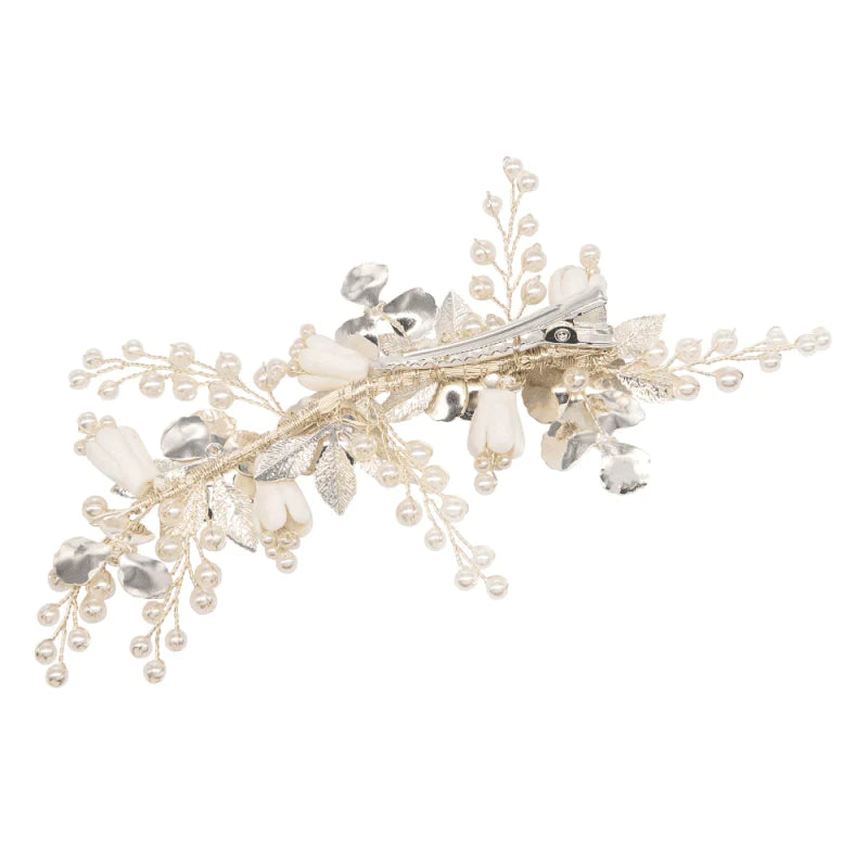 Silver Bridal Hair Clip with Crystals & Pearls ***SALE***9071