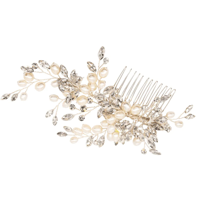 Silver Bridal Hair Comb, Crystal Headdress, 9797