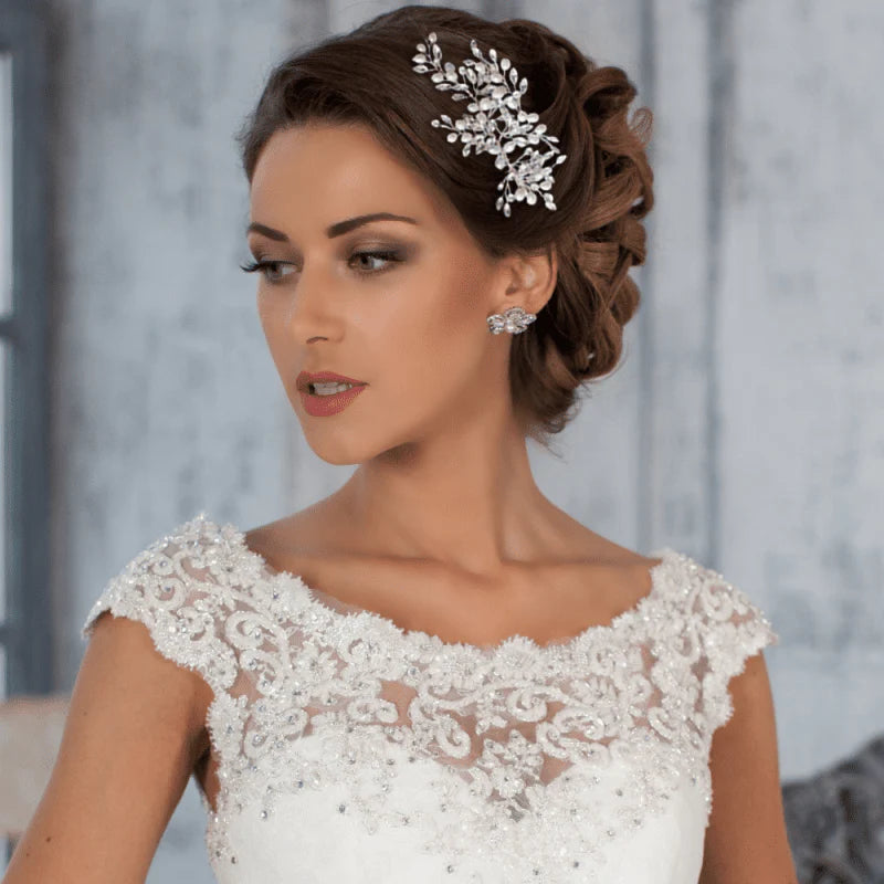 Silver Bridal Hair Comb, Crystal Headdress, 9797