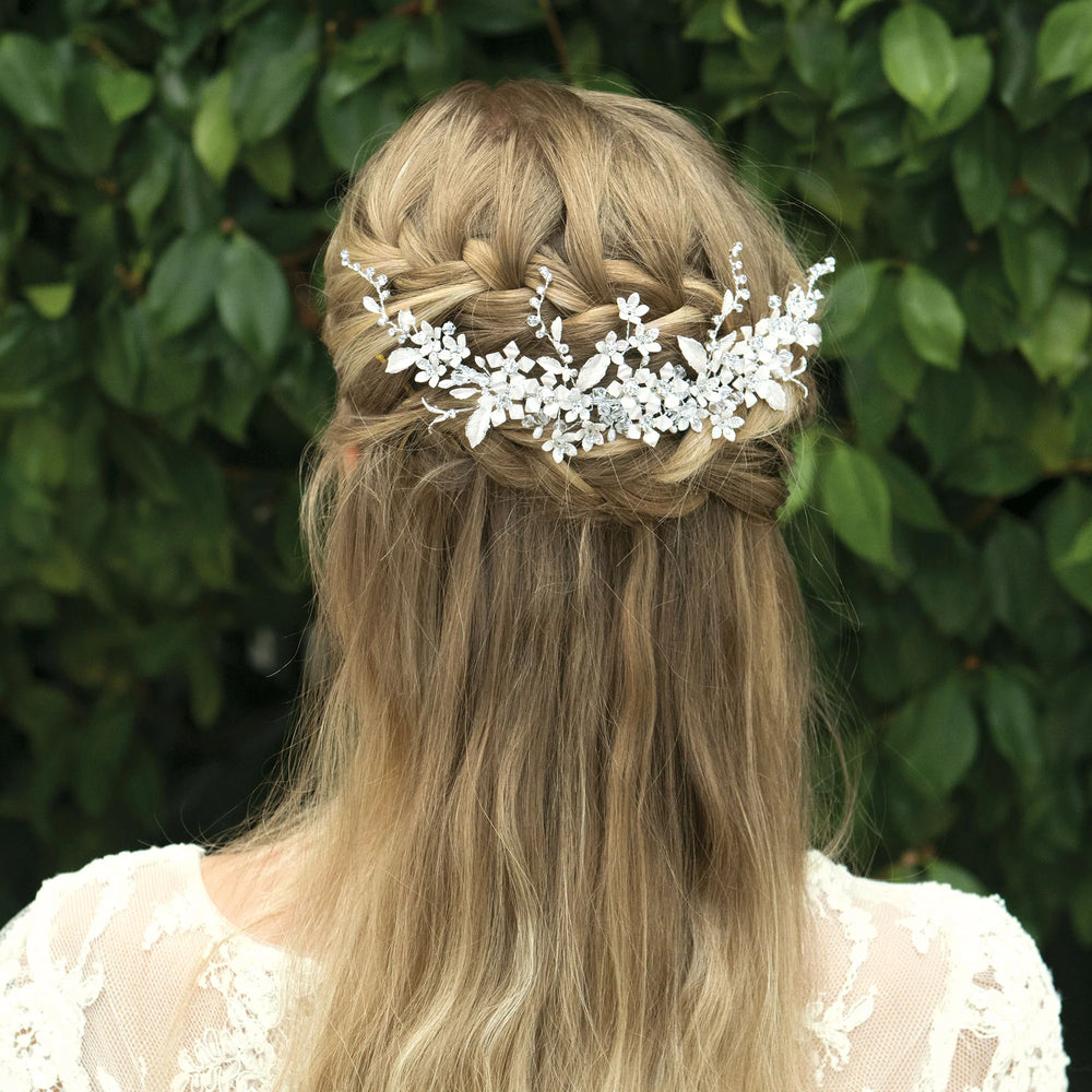 Silver Bridal Hair Comb with Pearls and Crystals HEATHER