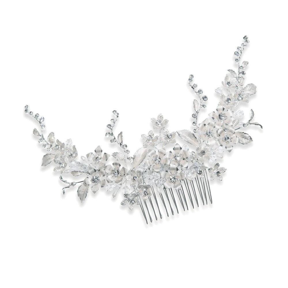 Silver Bridal Hair Comb with Pearls and Crystals HEATHER