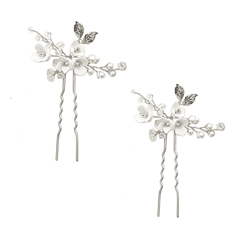 
            
                Load image into Gallery viewer, Silver Bridal Hair Pins with Crystals and Pearls, 7558
            
        