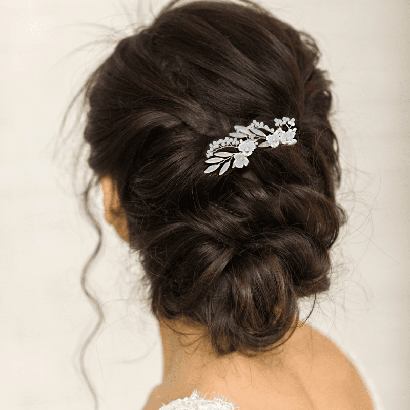 Silver Bridal Hair Pins with Opal Glass Crystals & Pearls, 9322