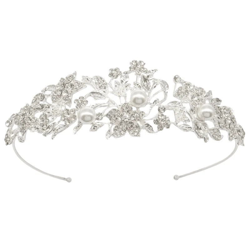 Silver Bridal Headband with Crystals and Pearls 7905