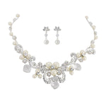 Silver Bridal Jewellery Set Crystals and Pearls 3693