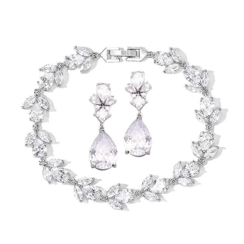 Silver Crystal Bracelet & Earrings Wedding Jewellery Set 7537