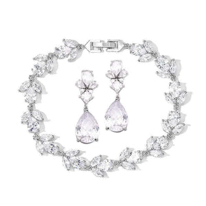Silver Crystal Bracelet & Earrings Wedding Jewellery Set 7537