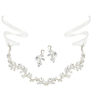 
            
                Load image into Gallery viewer, Silver Crystal Bridal Hair Vine and Earring Set, 7247
            
        