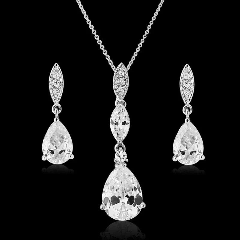 Silver Crystal Drop Bridal Jewellery Set 3380