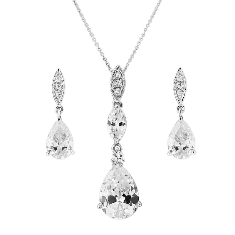 Silver Crystal Drop Bridal Jewellery Set 3380