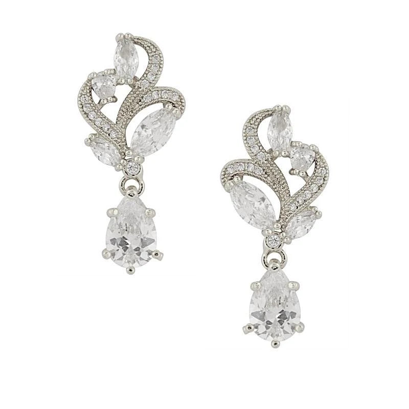 Silver Crystal Drop Wedding Earrings 3502