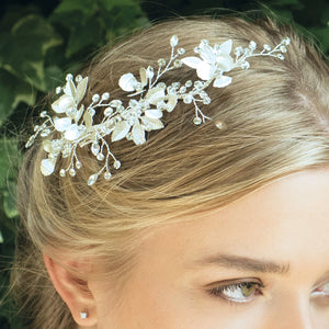 
            
                Load image into Gallery viewer, Silver Floral Bridal Hair Clip with Crystals, FLORA
            
        