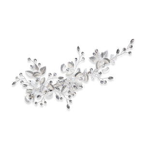 
            
                Load image into Gallery viewer, Silver Floral Bridal Hair Clip with Crystals, FLORA
            
        