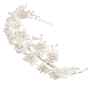Silver Floral Wedding Headband with Pearls, 7839