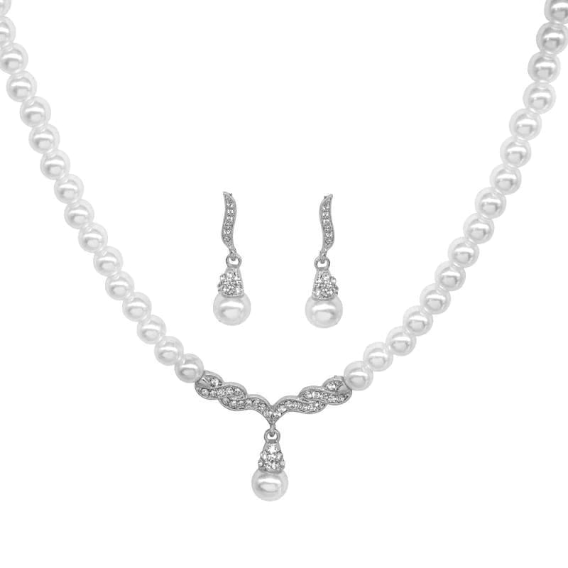 
            
                Load image into Gallery viewer, Silver Vintage Inspired Pearl Bridal Jewellery Set 7678
            
        