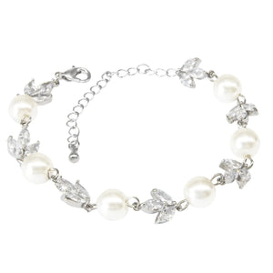 
            
                Load image into Gallery viewer, Silver Wedding Bracelet with Pearls and Crystals 7539
            
        