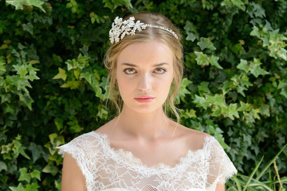 Silver Wedding Headband with Freshwater Pearls and Crystals HERMIONE