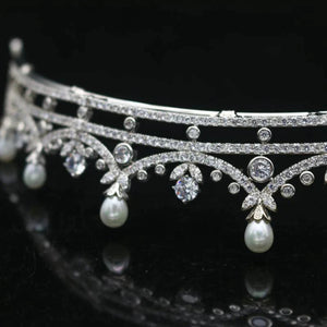 Silver Wedding Tiara with Pearls & Crystals ***SALE***7438