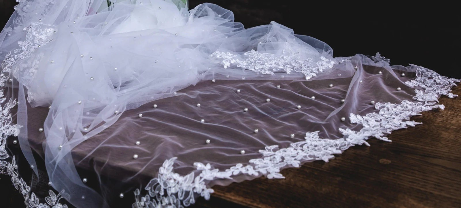 Single Cathedral Wedding Veil Ivory Lace Edge Pearls Topknot Tiaras