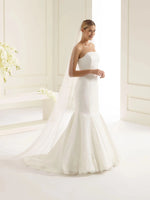 Single Tier Cathedral Veil, Glass Bead Edge, Ivory Tulle S154