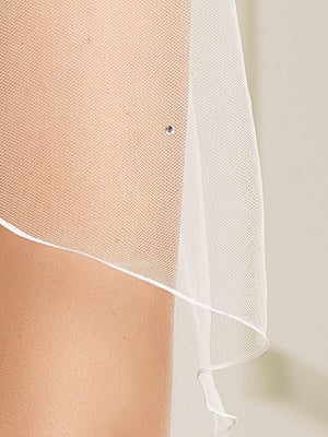 Single Tier Floor Length Wedding Veil with Corded Edge, Soft Ivory Tulle S299