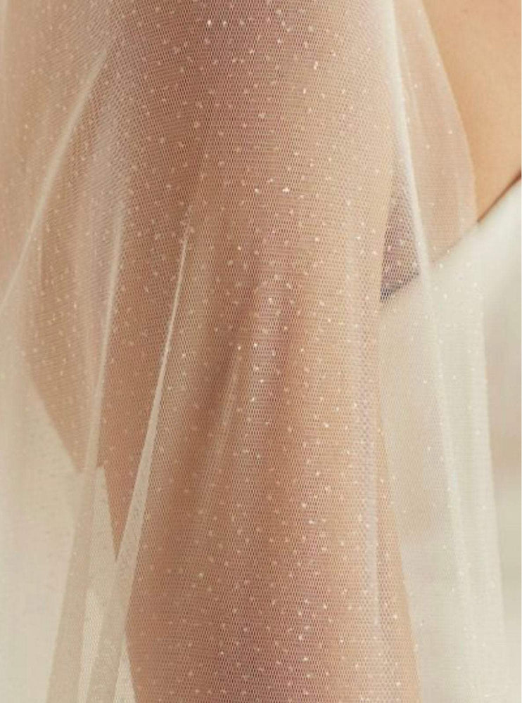 Single Tier Glitter Tulle Chapel Length Wedding Veil, Cut Edge S363