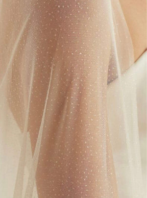 Single Tier Glitter Tulle Chapel Length Wedding Veil, Cut Edge S363