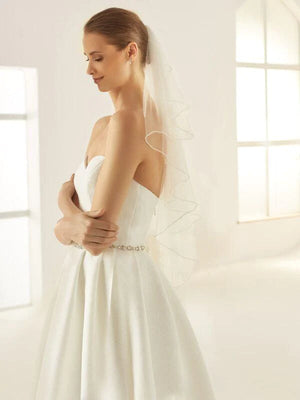 Single Tier Wedding Veil With Glass Bead Edge, Soft Ivory Tulle S308