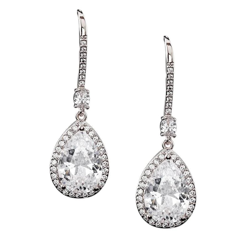 Sparkle Crystal Drop Earrings, Gold, Rose Gold, Silver 7527,7528,7529-Silver