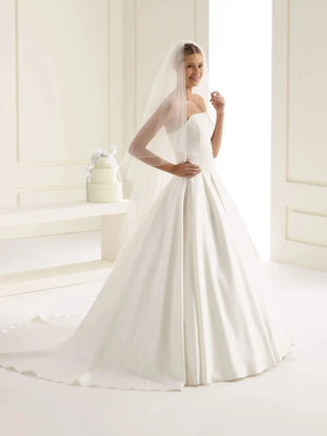 
            
                Load image into Gallery viewer, Two Tier Floor Length Wedding Veil with Corded Edge, Crystals, Soft Ivory Tulle S35
            
        