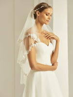 Two Tier Wedding Veil, Lace Edge, Soft Ivory Tulle, Hip Length S304
