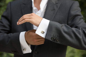 
            
                Load image into Gallery viewer, Ushers Wedding Cufflinks, Silver, Laser Engraved with Crystal Setting USHERS-CUFFLINKS
            
        