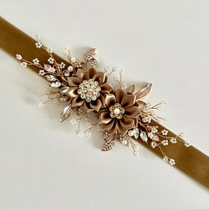 Velvet Flower Girl Belt Sash, Floral Bridal Belt, Wedding Dress Belt, All colours, TT400
