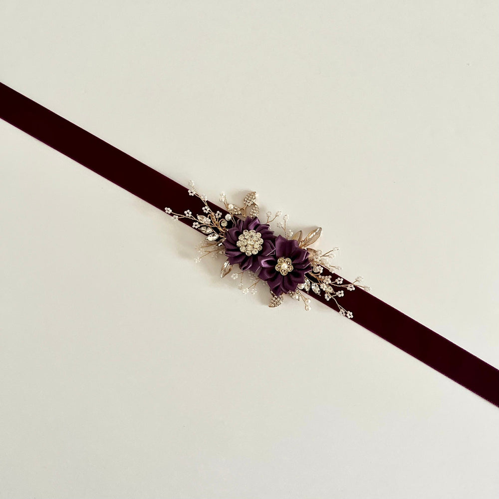 Velvet Flower Girl Belt Sash, Floral Bridal Belt, Wedding Dress Belt, All colours, TT401