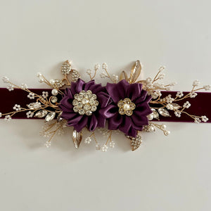
            
                Load image into Gallery viewer, Velvet Flower Girl Belt Sash, Floral Bridal Belt, Wedding Dress Belt, All colours, TT401
            
        
