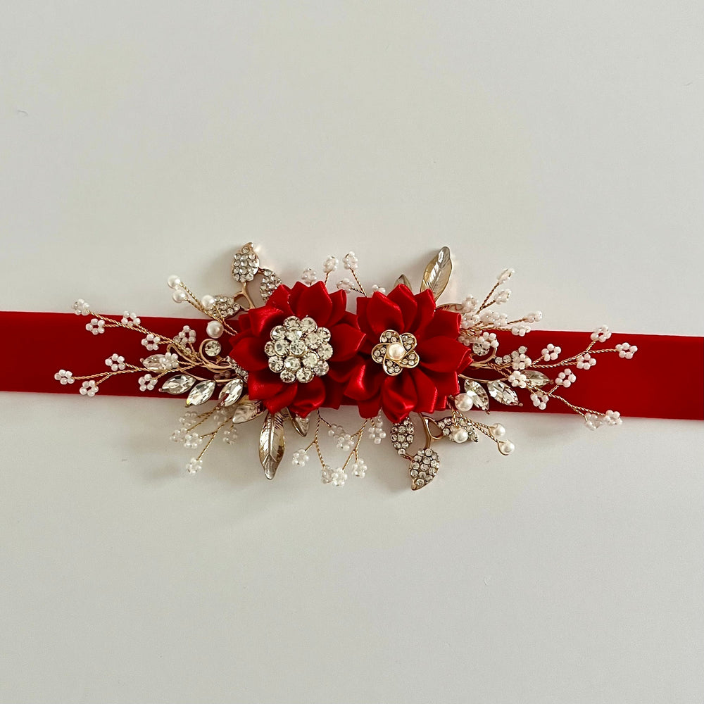 Velvet Flower Girl Belt Sash, Floral Bridal Belt, Wedding Dress Belt, All colours, TT430