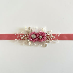 Velvet Flower Girl Belt Sash, Floral Bridal Belt, Wedding Dress Belt, All colours, TT431