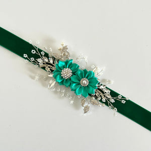 Velvet Wedding Belt, Floral Bridal Sash, Flower Girl Belt, All colours, TT411