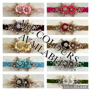 Velvet Wedding Belt Sash, Floral Bridal Belt, Flower Girl Belt, All colours, TT413