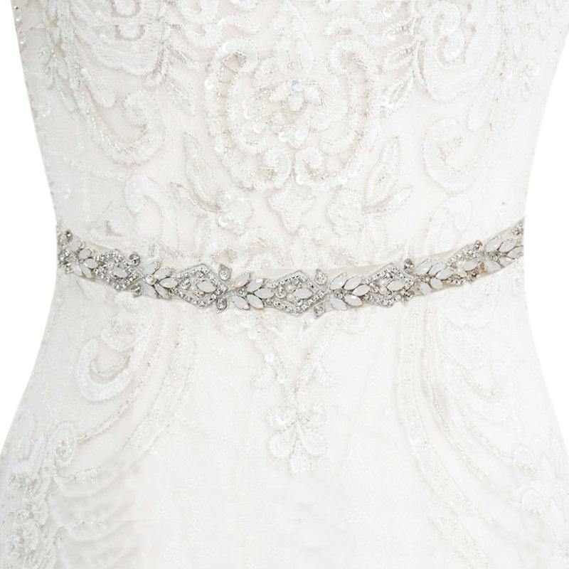 Vintage Inspired Bridal Belt with Crystals and Opals, Organza Sash 141