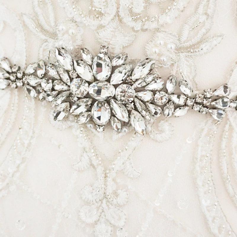 
            
                Load image into Gallery viewer, Vintage Inspired Crystal Bridal Belt, Wedding Dress Belt, Organza Sash 140
            
        