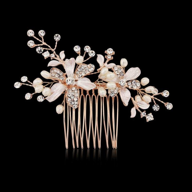 Wedding Hair Comb, Headdress, Freshwater Pearls and Crystals, Rose Gold or Silver 1551,1549