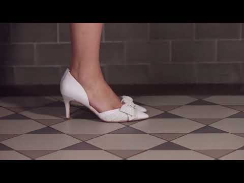 
            
                Load and play video in Gallery viewer, Ivory Satin Wedding Shoe with Pointed Toe &amp;amp; Bow By Perfect Bridal, Adele
            
        