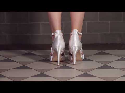 
            
                Load and play video in Gallery viewer, Ivory Satin Wedding Shoe High Heel Platform Sandals By Perfect Bridal, Kendall
            
        